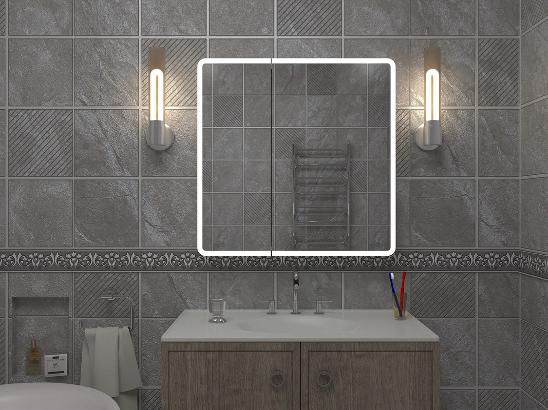 Зеркало-шкаф Emotion LED 800х800 с датчиком движения
