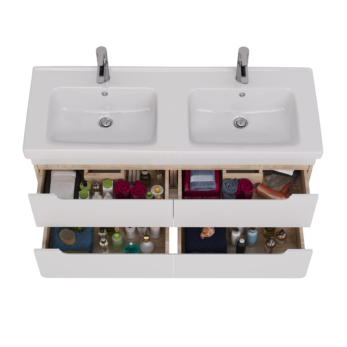 Тумба Lemark OLIVIA 125 см под 2 раковины, подвесная,4 ящика, цвет корпуса: Дуб кантри, цвет фасада: