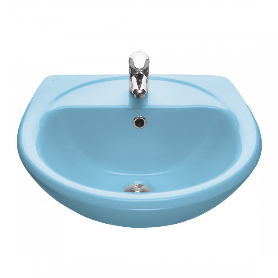 Умывальник "Соната" 54 см. с отв., с переливом (хром. кольцо) голуб. SANTERI Умывальник "Соната" 54 см. с отв., с переливом (хром. кольцо) голуб. SANTERI