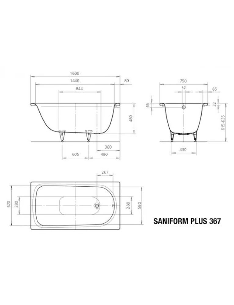 Ванна стальная KALDEWEI SANIFORM PLUS 367 белая 1600x750мм (113800010001)
