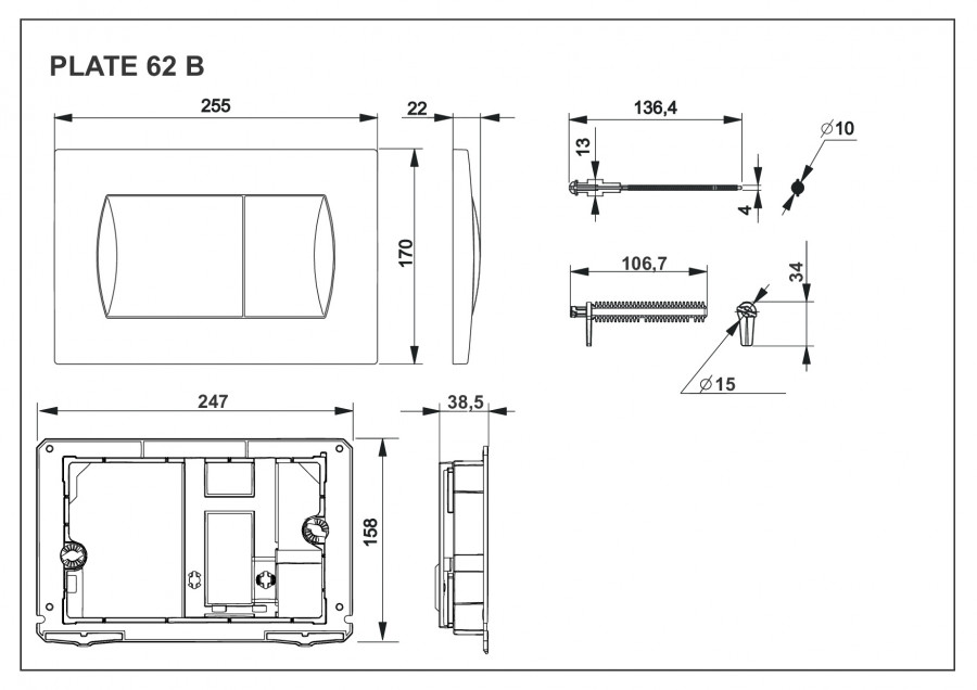 In-Wall Клавиша для инсталляции, двойная 62B, хром матовая. ROCA