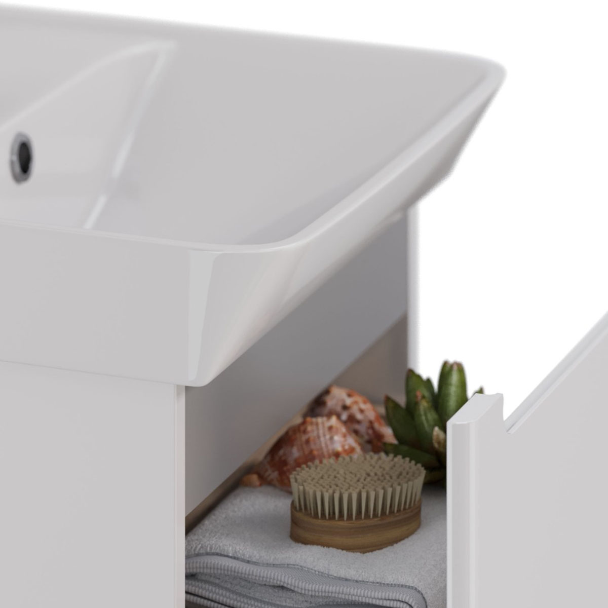 Тумба Lemark BUNO MINI, 60 см под 1 раковину, подвесная, 1 ящик, цвет планки: Серый, цвет корпуса, ф