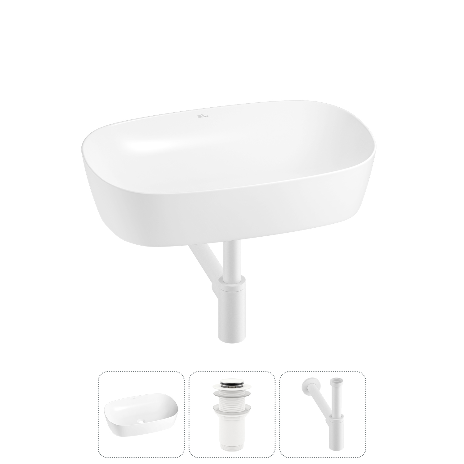 Накладная раковина для ванной комнаты Wellsee Ground Breaking 20212356R в наборе 3 в 1: раковина бел