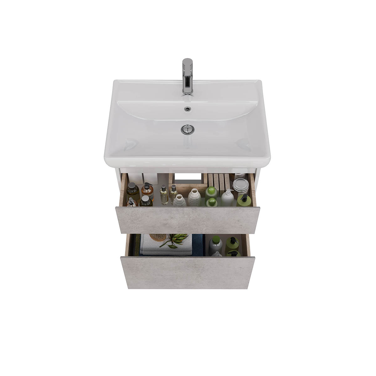Тумба Lemark COMBI 70 см под 1 раковину, подвесная/напольная, 2 ящика, цвет фасада: Бетон, цвет корп