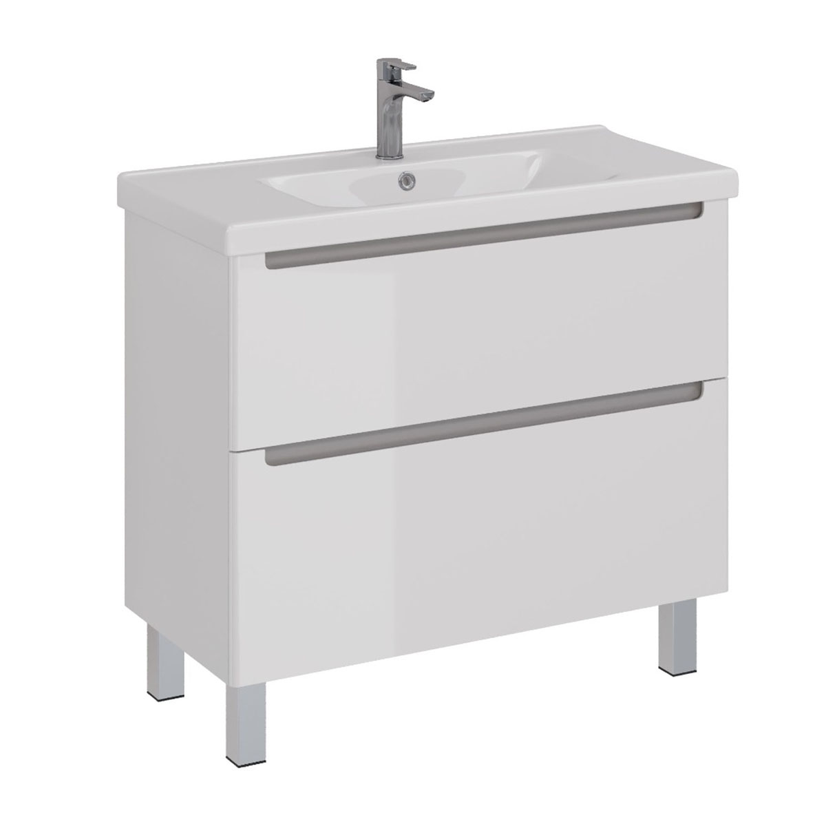 Тумба Lemark BUNO 100 см под 1 раковину, подвесная/напольная, 2 ящика, цвет планки: Серый, цвет корп