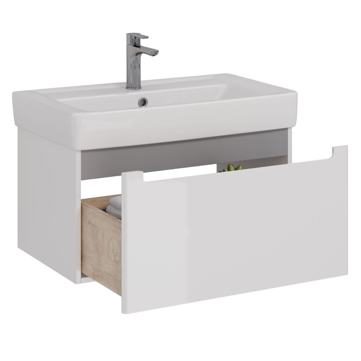Тумба Lemark BUNO MINI 80 см под 1 раковину, подвесная, 1 ящик, цвет планки: Серый, цвет корпуса, фа
