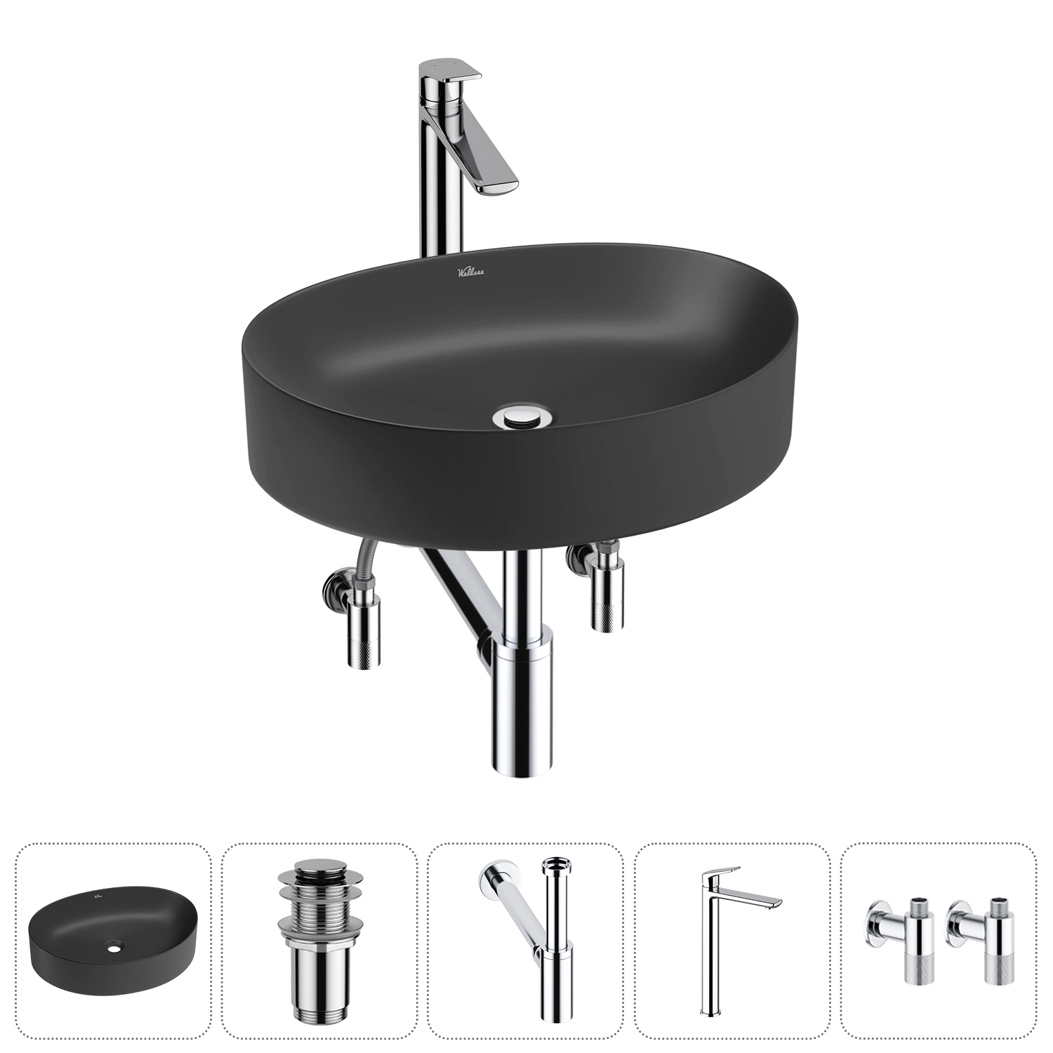 Накладная раковина для ванной комнаты Wellsee Belle Spa 2.0 20212602R в наборе 5 в 1: раковина матов