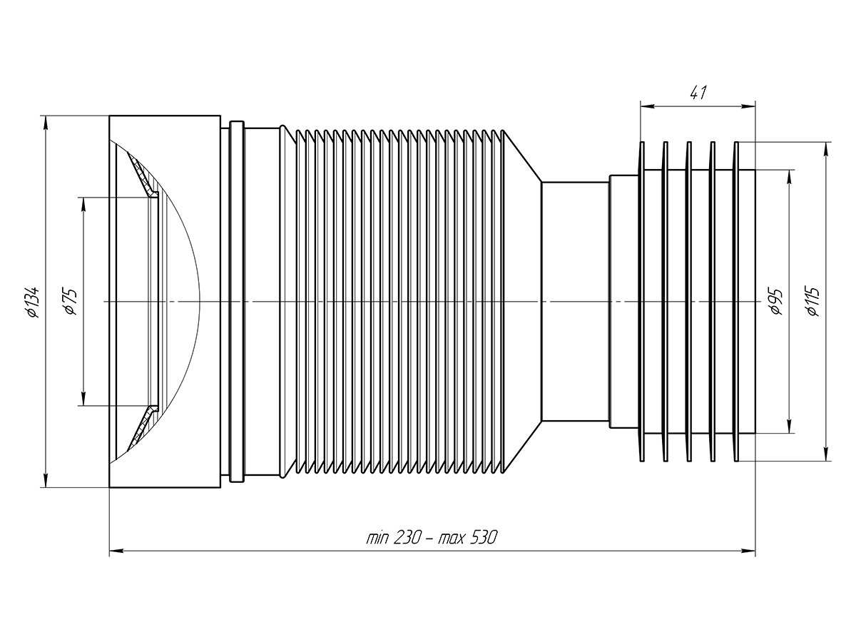 Удлинитель гибкий для унитаза АНИ Пласт K828R выпуск 110 мм 230-530 мм