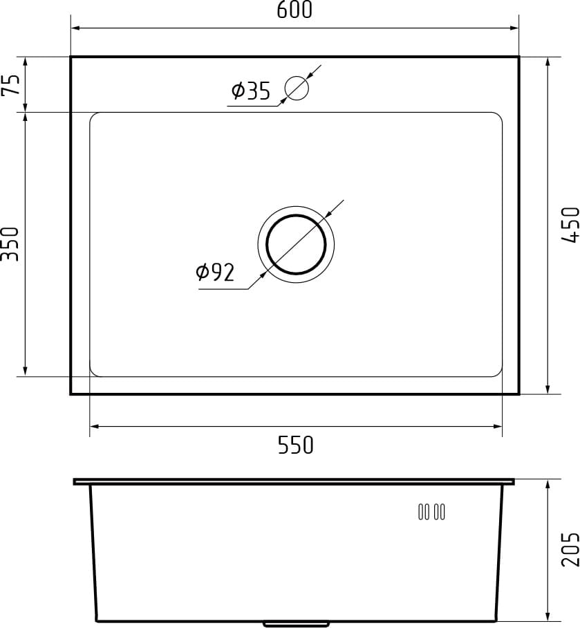 GranFest METAL (6045) Мойка нерж.1 чаша 600*450*215 мм  GranFest METAL (6045) Мойка нерж.1 чаша 600*450*215 мм