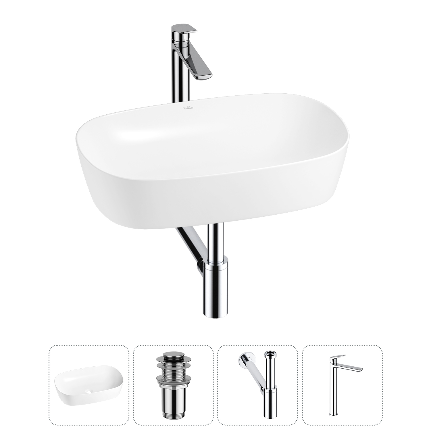 Накладная раковина для ванной комнаты Wellsee Ground Breaking 20212357R в наборе 4 в 1: раковина бел