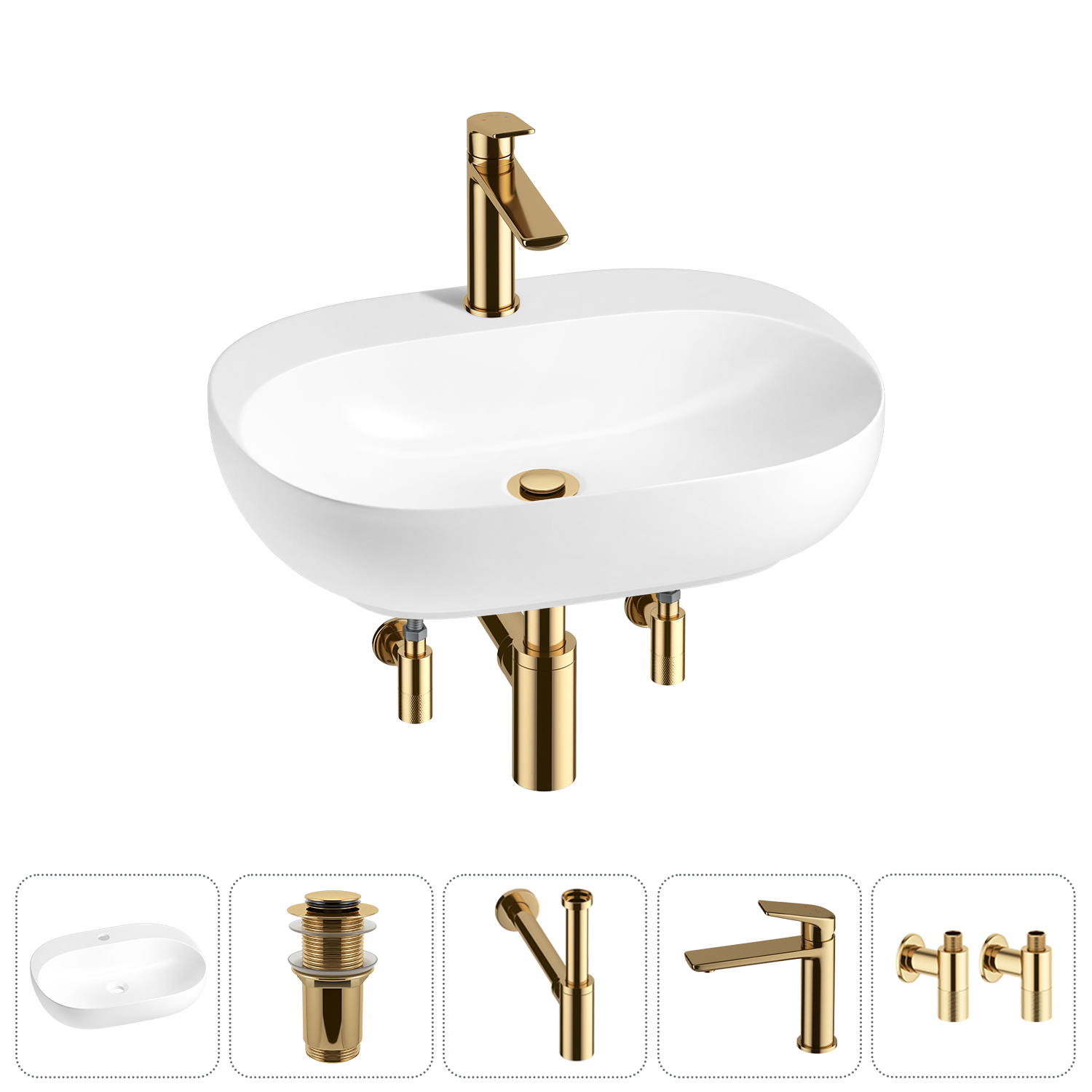 Накладная или подвесная раковина для ванной Wellsee Pro Line 20212435R в наборе 5 в 1: раковина белы