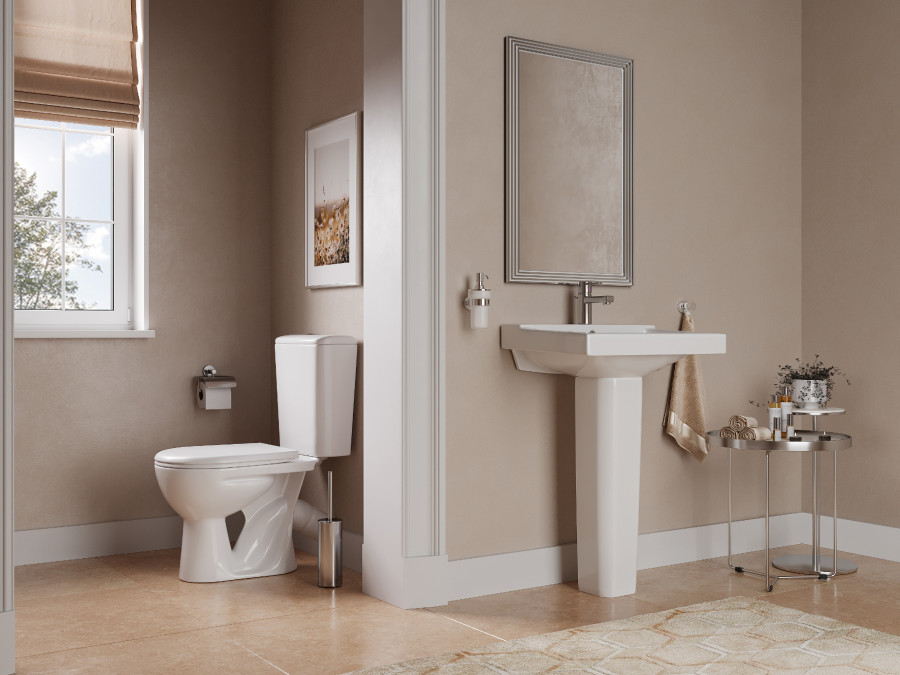 Унитаз-компакт "Орион" косой выпуск, с кнопочной арматурой и сиденьем SANTERI