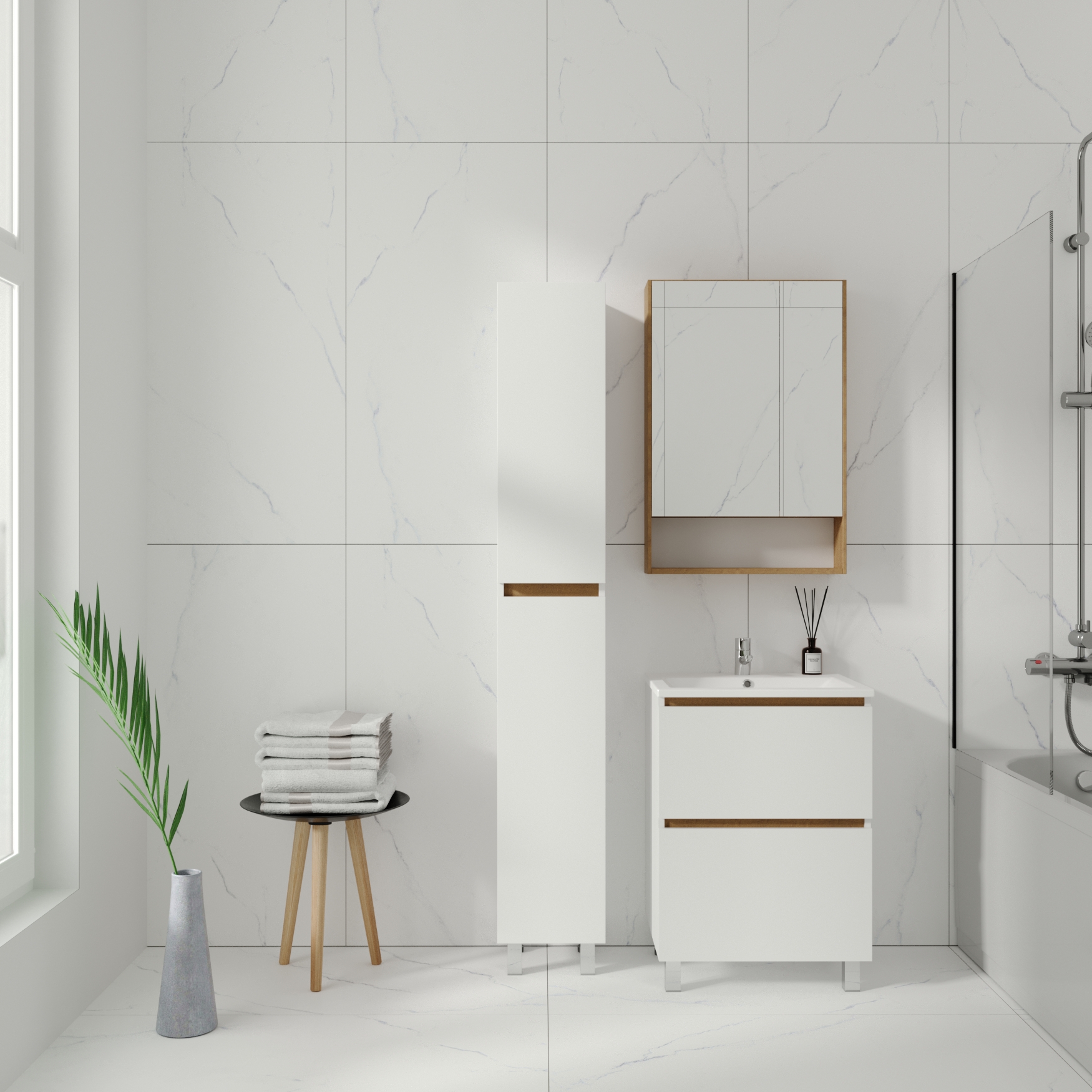 Шкаф-пенал VIANT МАЛЬТА 30 напольный белый/дуб вотан (VMAL300-PEN)