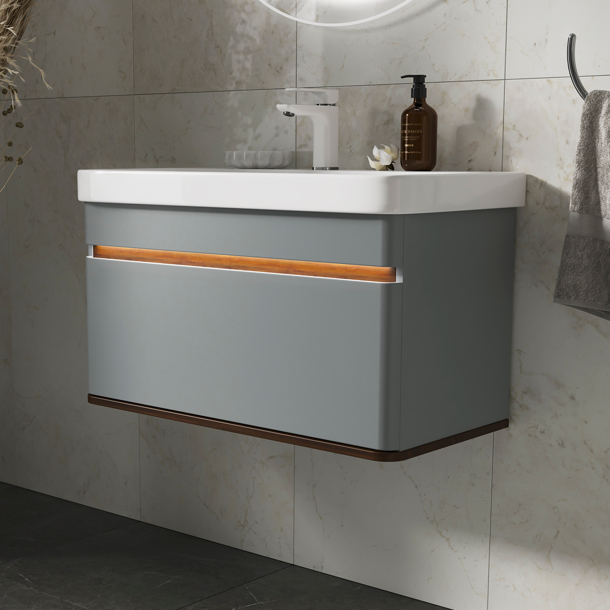 Тумба EQUIL Elegante 80 подвесная 1 ящ. мэйджик/дуб голиано (под раковину 9595-80)