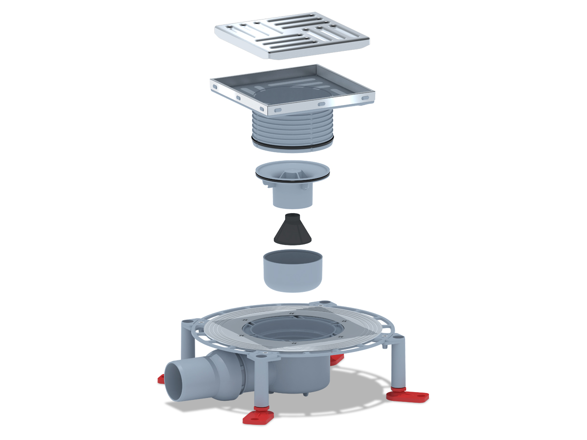 Трап для душа АНИ Пласт TVZ5612 DN50 горизонтальный регулируемый с комбинированным затвором и решёткой из нержавеющей стали 150х150 мм