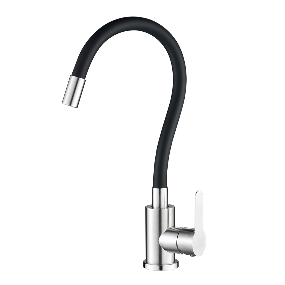Смеситель для кухни из нержавеющей стали с гибким изливом, черный, EKO, EKO05-140