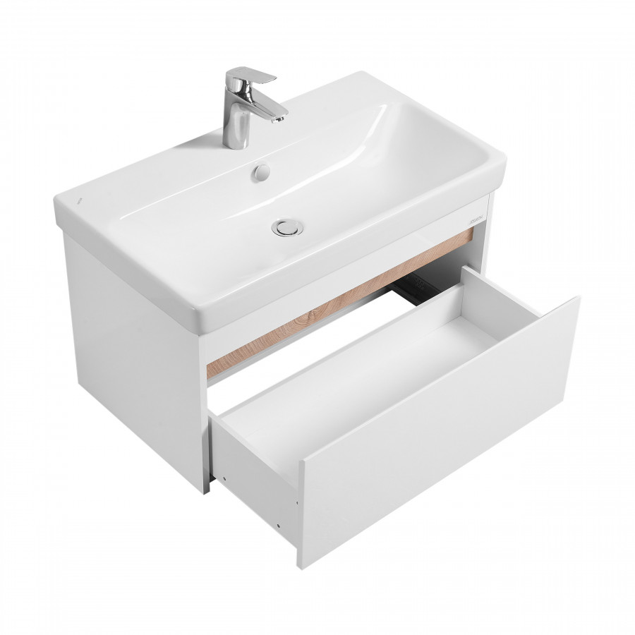Тумба МАРТИ 80, подвесная,1 ящ., белая, дуб эндгрейн (под раковину АДРИАНА 80)