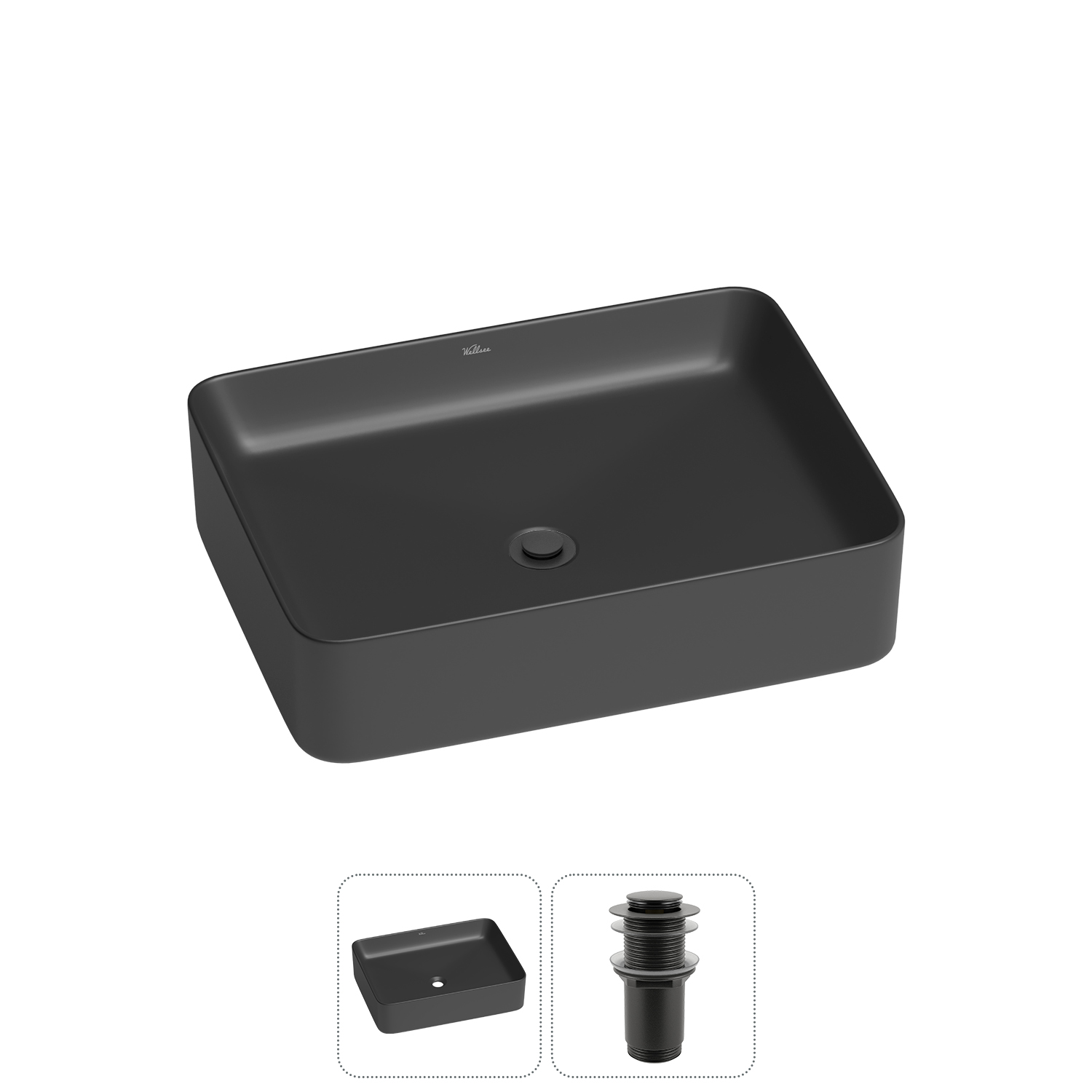 Накладная раковина для ванной комнаты Wellsee Mint 20212494R в наборе 2 в 1: раковина матовая черная