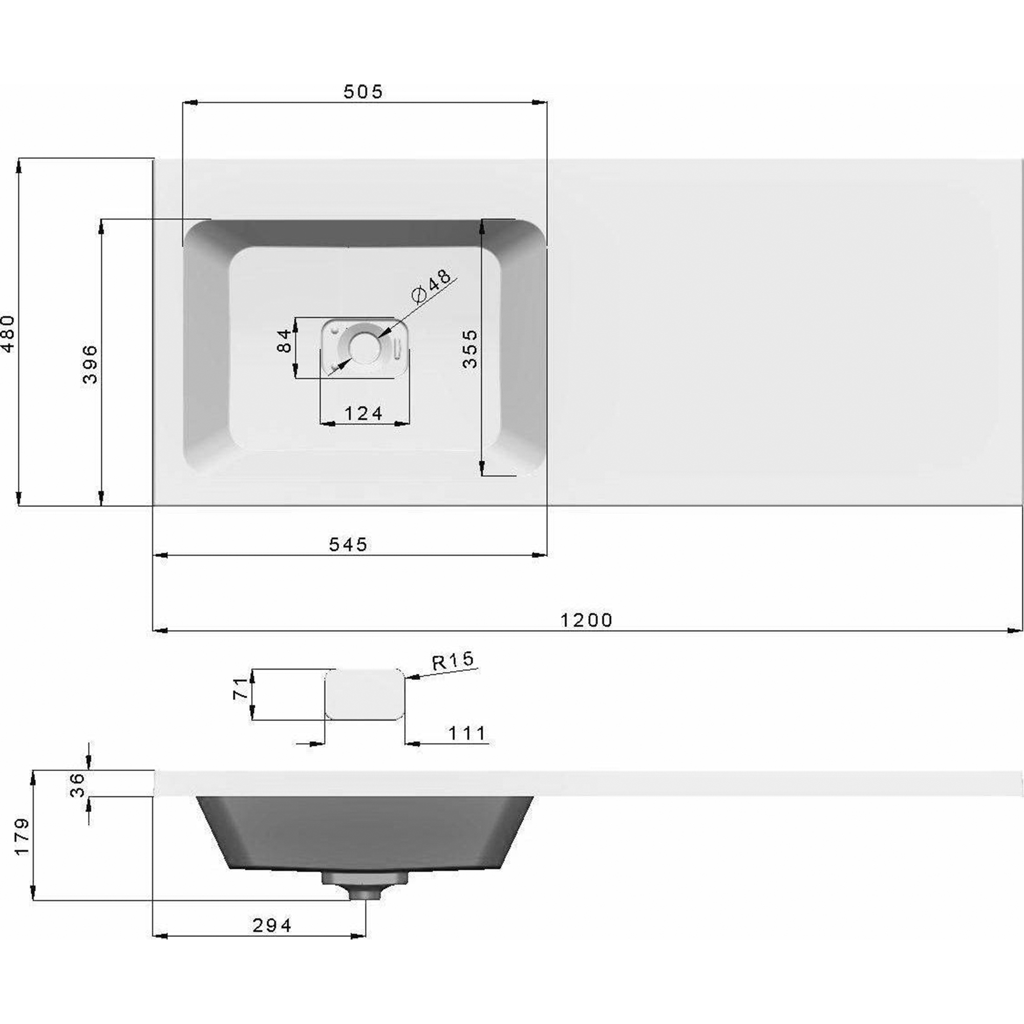 Раковина Kamilla 120, левая чаша, комплект кронштейнов Раковина Kamilla 120, левая чаша, комплект кронштейнов
