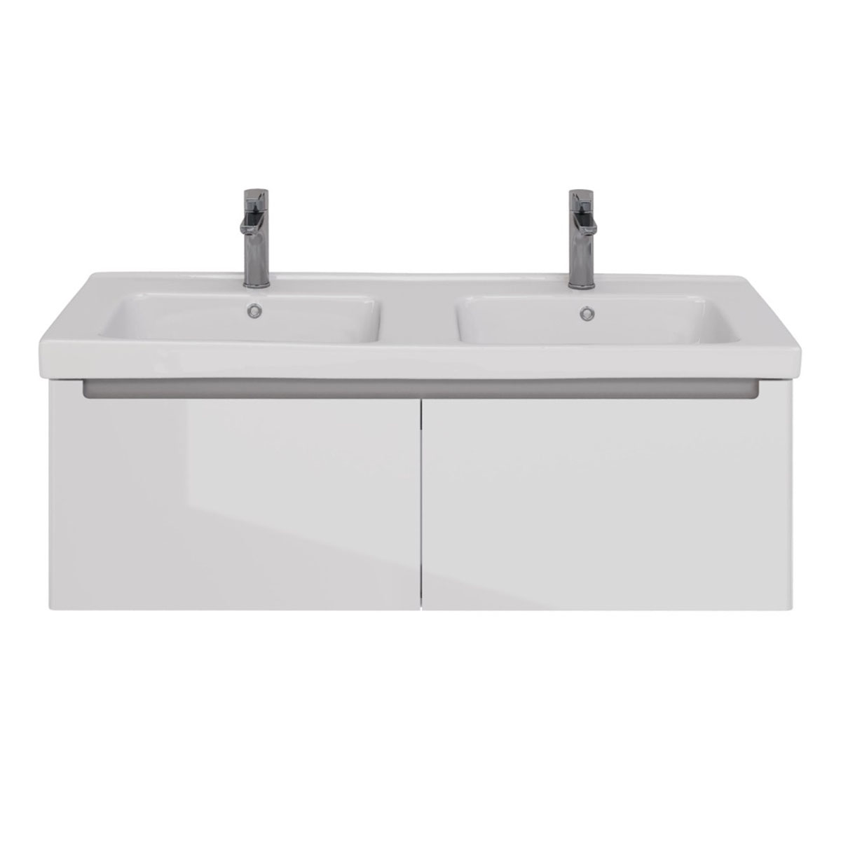 Тумба Lemark BUNO MINI 125 см под 2 раковины, подвесная, 2 ящика, цвет планки: Серый, цвет корпуса, 