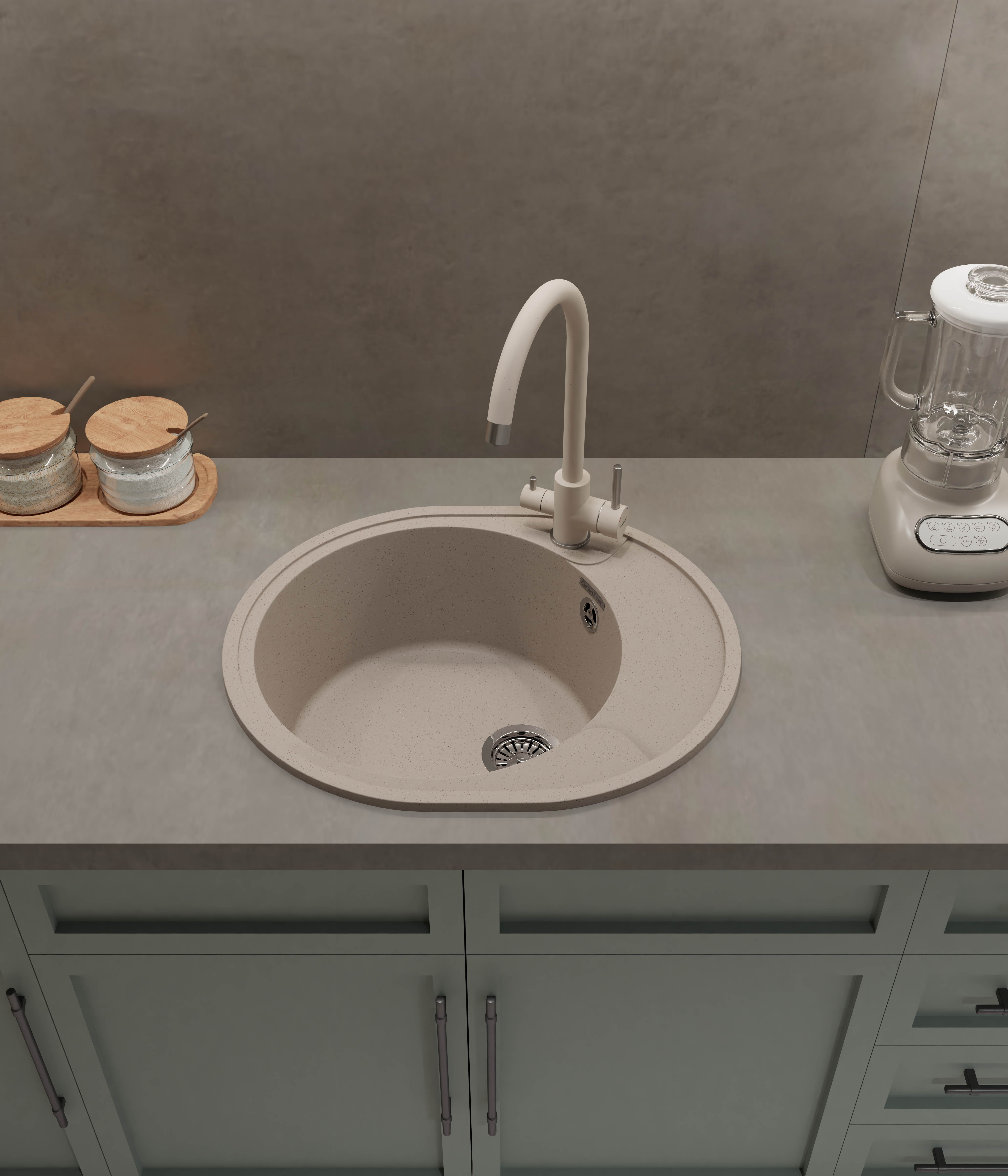 GRANFEST Мойка URBAN 857L  1-чаша+крыло 570*480мм песочный арт.GF-UR-