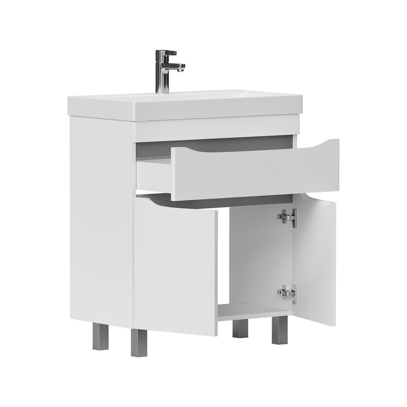 Тумба Lake 70, напольная, 2 дв., 1 ящ., белый/серый оникс (под раковину 9696-70), VOLNA