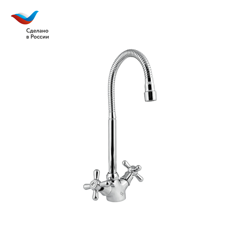 ПРОРАБ Смеситель для кухни с гибким изливом,двуручный, СЛАВЕН, О25