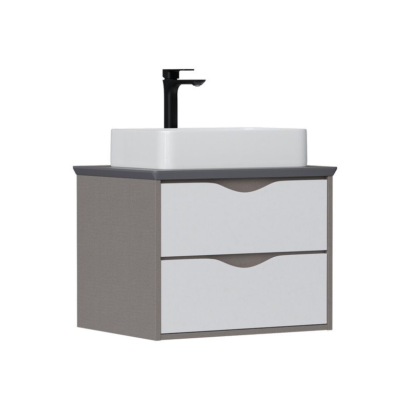 Тумба EQUIL Smile 60 под столешницу (60 100R 100L) подвесная 2 ящ. белый/лен антрацит