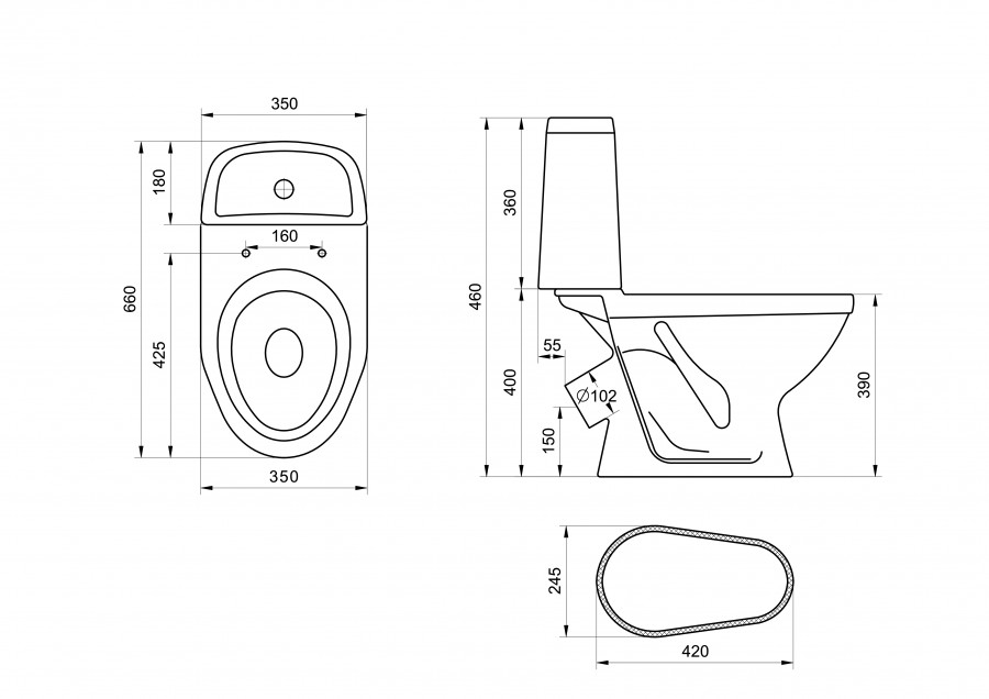Унитаз-компакт "Прайм", косой выпуск, с 2-режимной кнопочной арматурой и сиденьем полипропилен. SANT