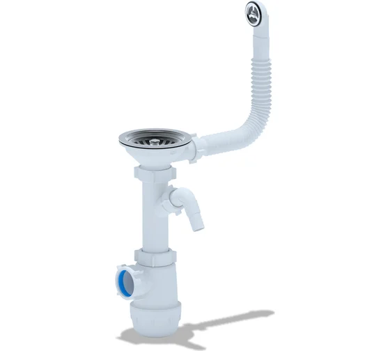Сифон для мойки АНИ Пласт Грот A1042SPDIY 3 1/2 дюйма 40 с круглым и прямоугольным переливом и отводом для стиральной машины