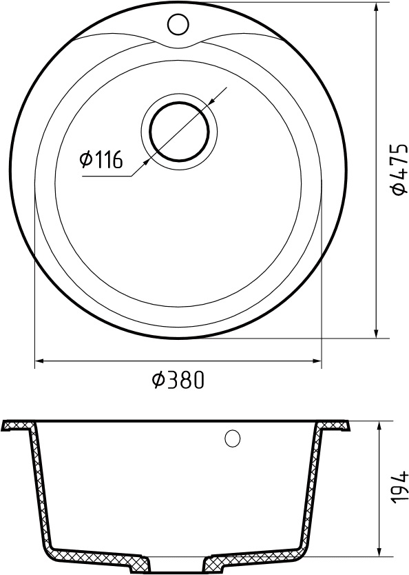 GRANFEST Мойка композит RONDO GF-R--480  D=480 мм  песочный  арт.GF-