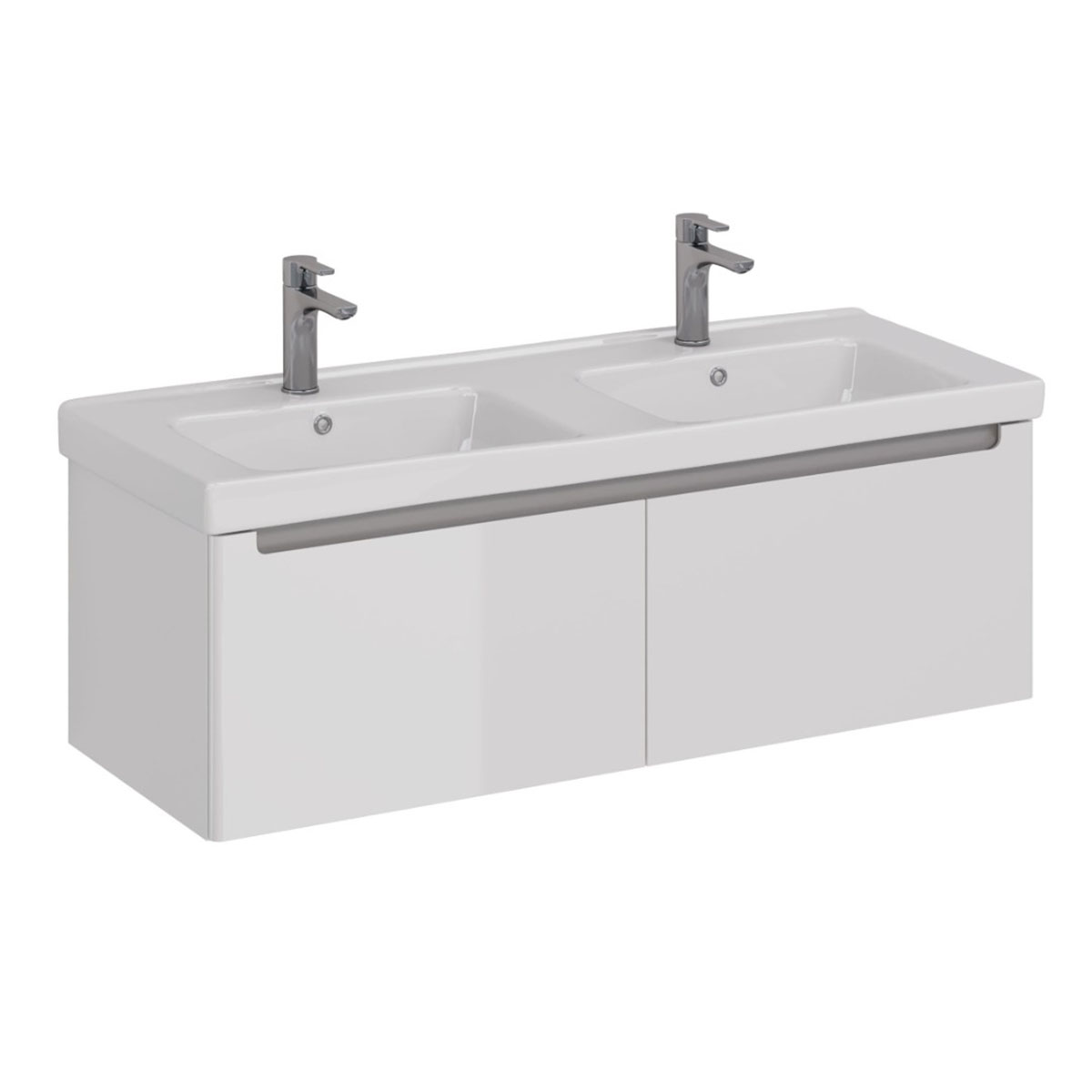 Тумба Lemark BUNO MINI 125 см под 2 раковины, подвесная, 2 ящика, цвет планки: Серый, цвет корпуса, 