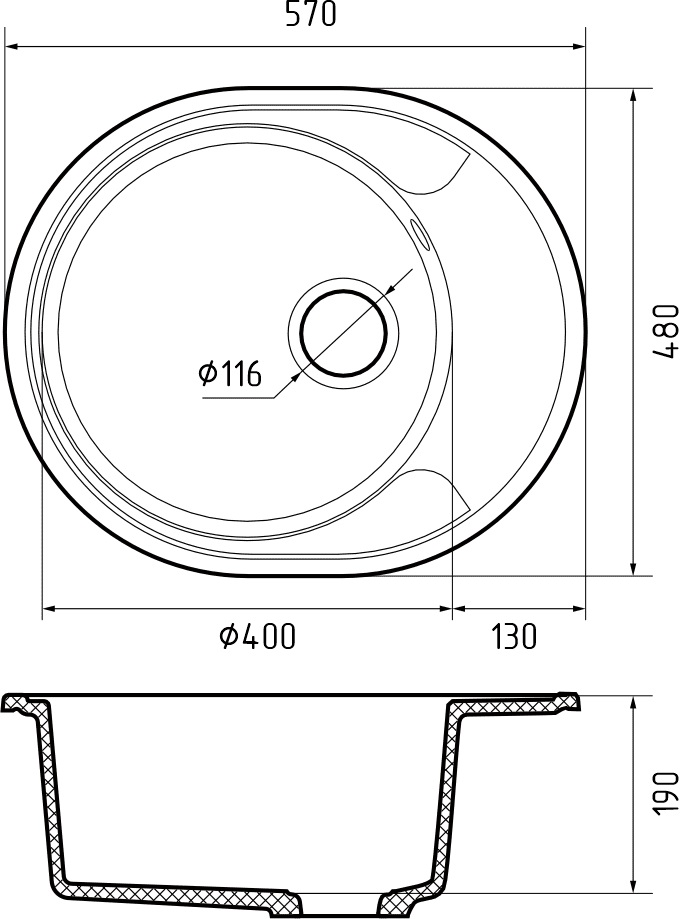 GRANFEST Мойка URBAN 857L  1-чаша+крыло 570*480мм песочный арт.GF-UR-