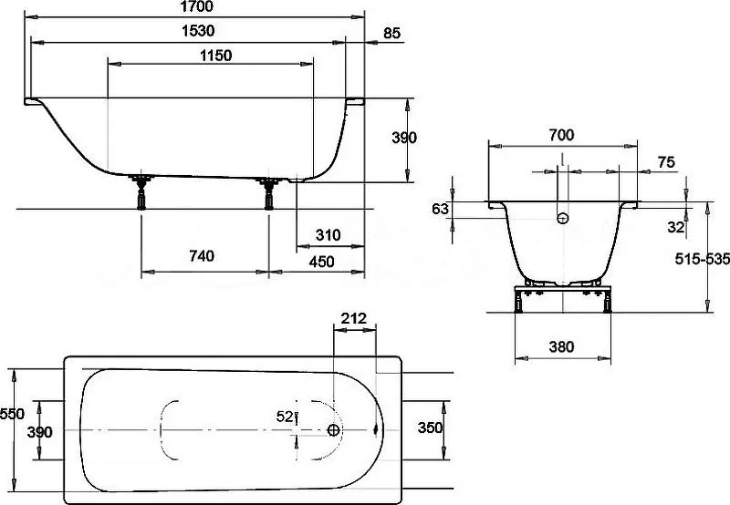 Ванна стальная KALDEWEI EUROWA 312 белый 1700x700мм (119812030001)