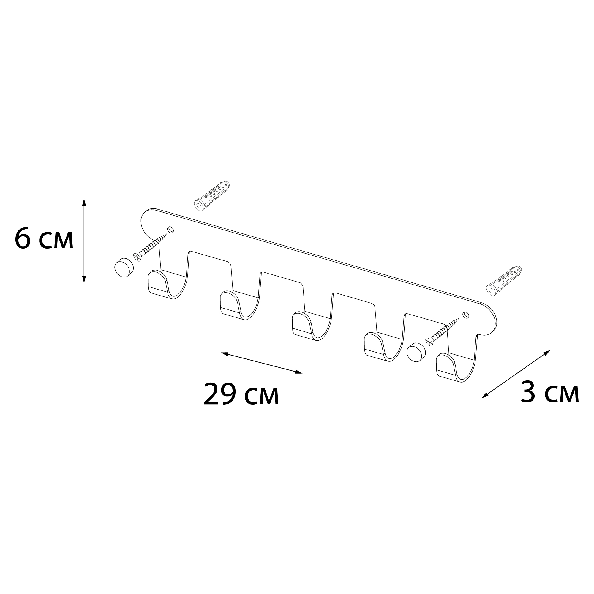 Планка 5 крючка Fixsen, FX-805B-5, черный