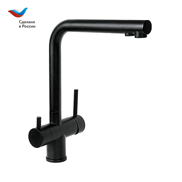 ГОРОД Смеситель для кухни с подключением к фильтру для питьевой воды, черный, СЛАВЕН, Д77