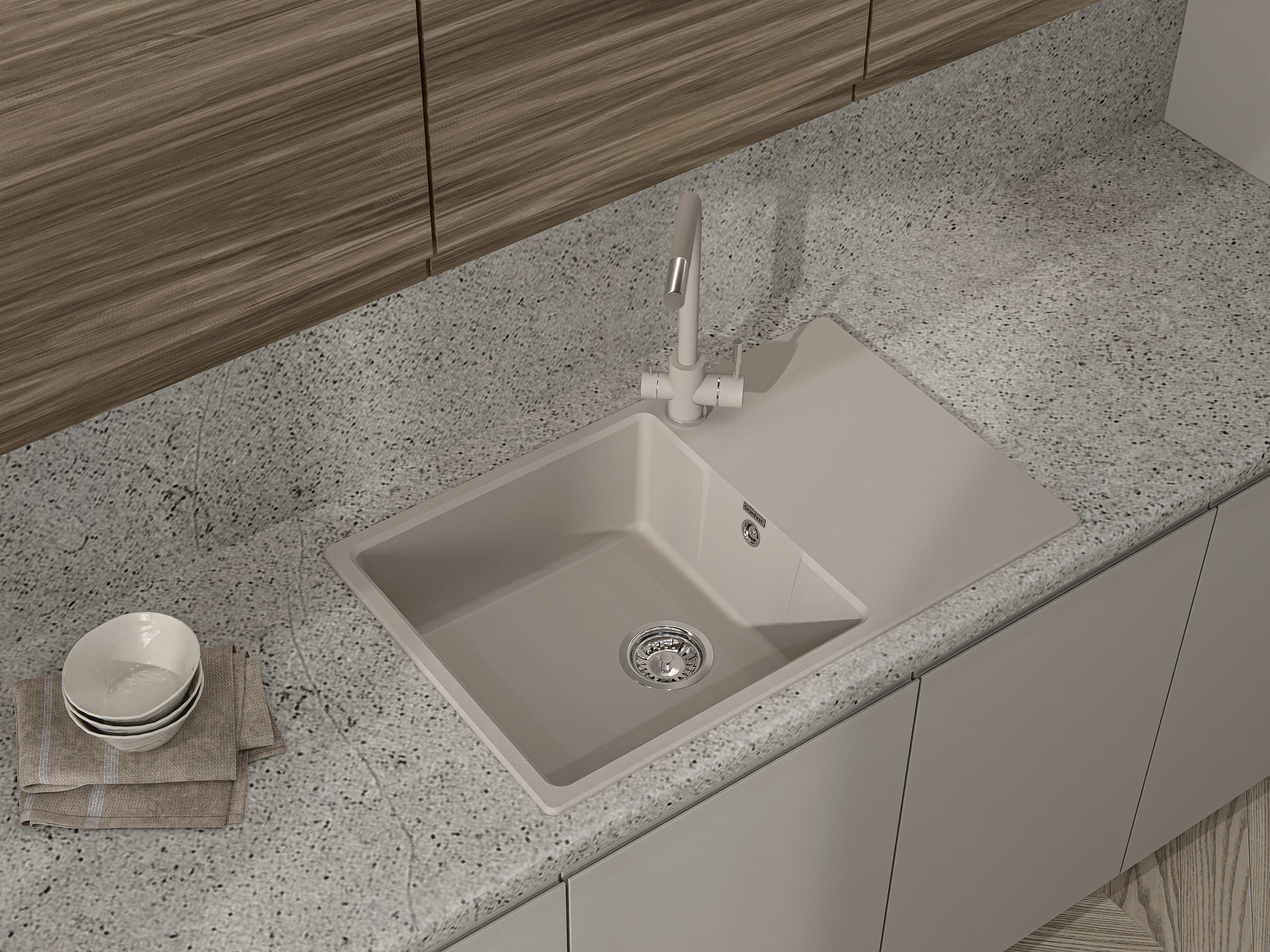 GRANFEST Мойка URBAN 678L  1-чаша+крыло 780*490мм песочный арт.GF-UR-