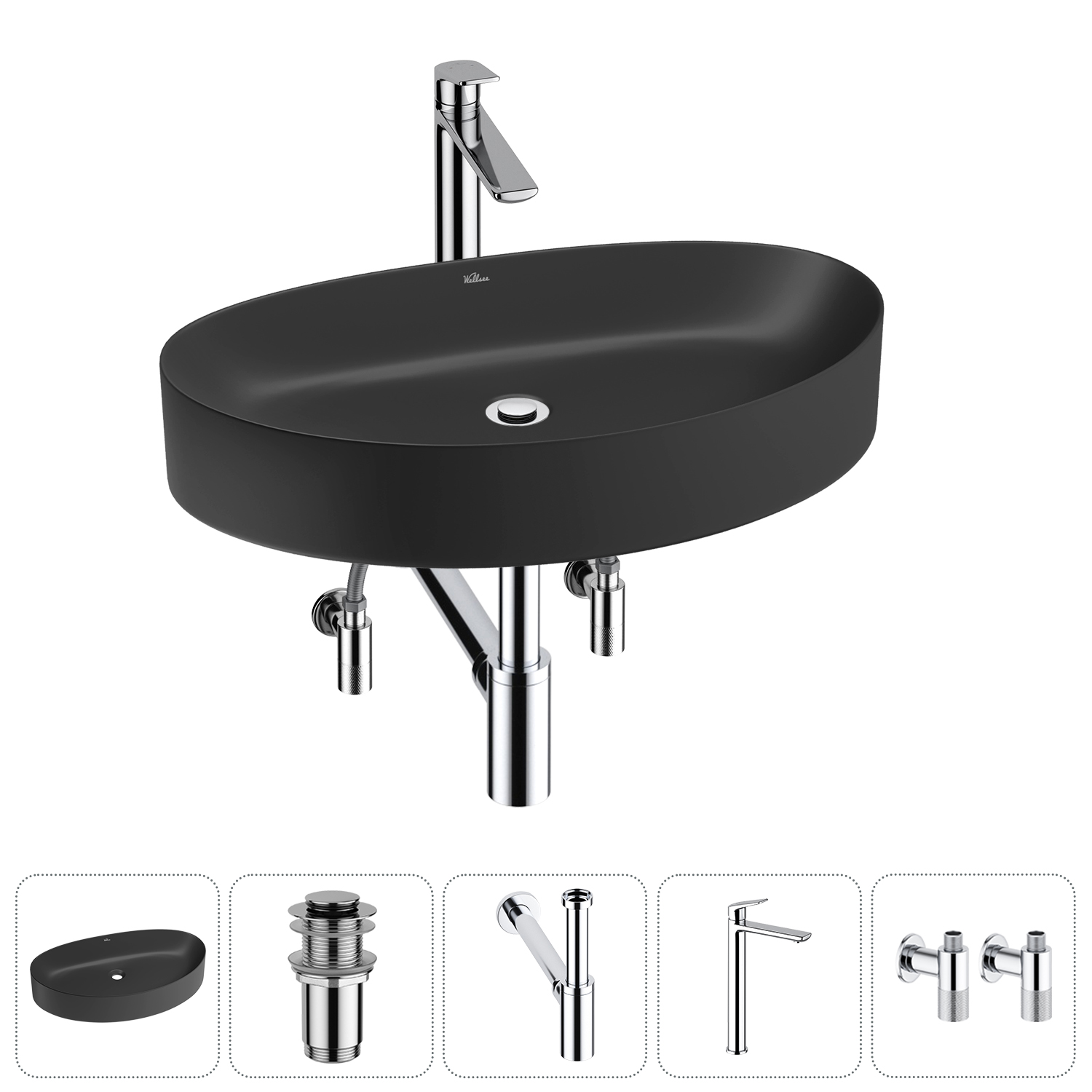 Накладная раковина для ванной комнаты Wellsee Belle Spa 2.0 20212630R в наборе 5 в 1: раковина матов