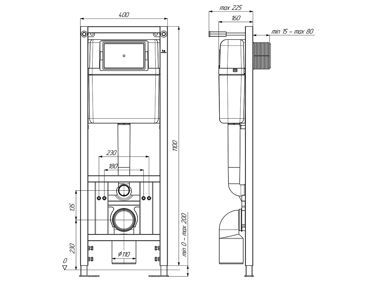 Система скрытой установки унитаза АНИ Пласт WC1010 1300х400х225 мм