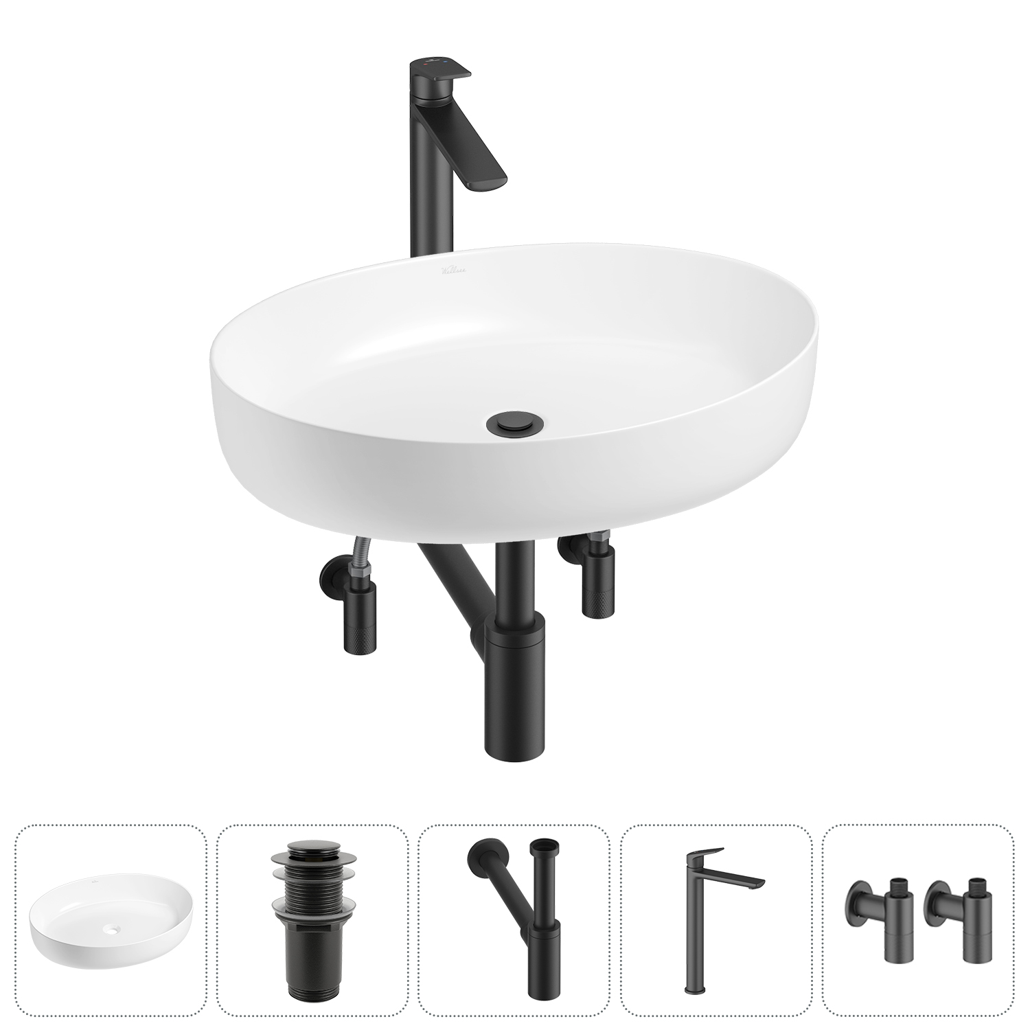 Накладная раковина для ванной комнаты Wellsee Belle Spa 3.0 20212674R в наборе 5 в 1: раковина белый