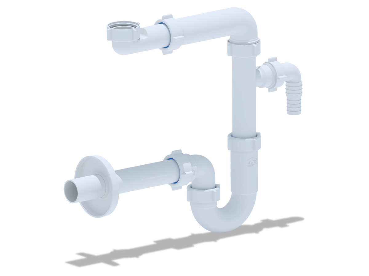 Сифон для раковины АНИ Пласт DB5323 1 1/4 дюйма 32 без выпуска с отводом для стиральной машины и прямой трубой 32