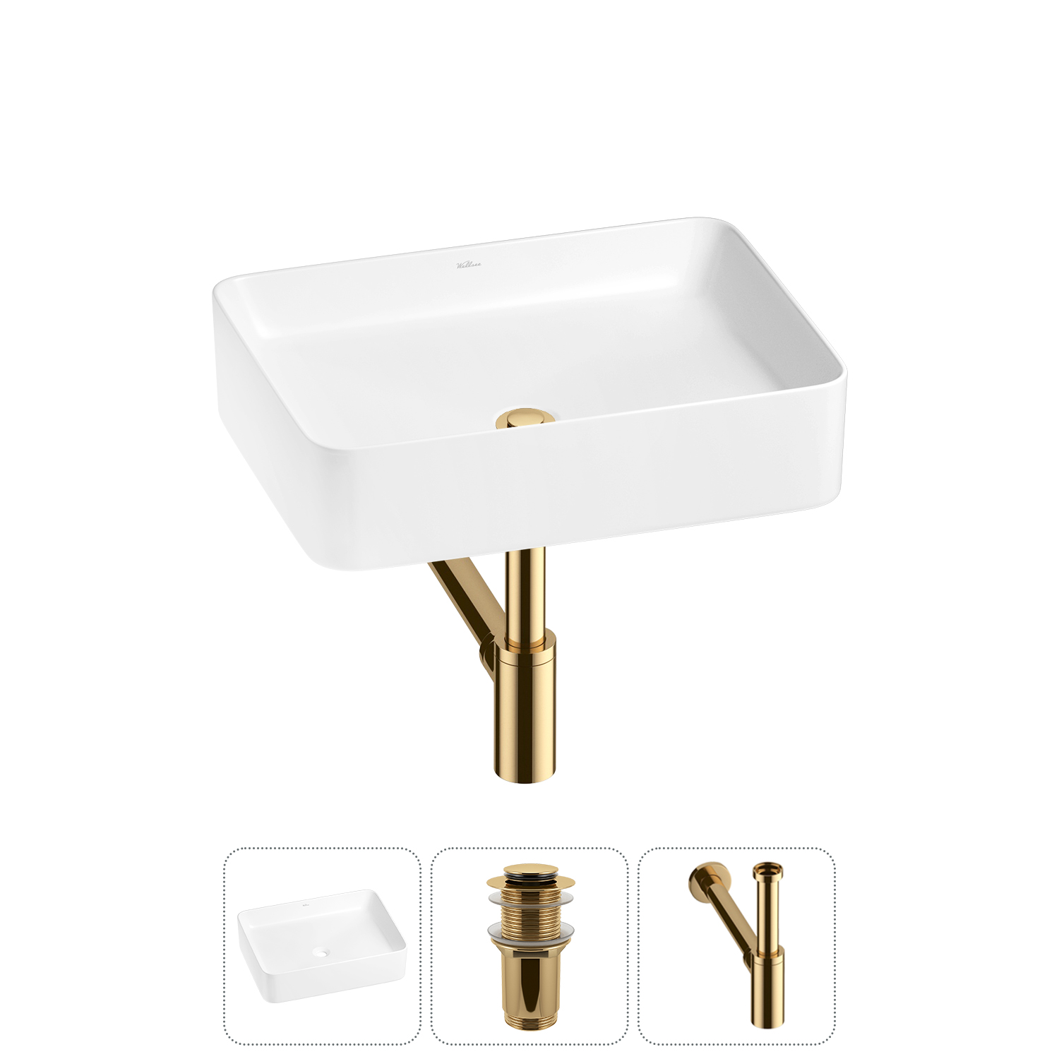 Накладная раковина для ванной комнаты Wellsee Mint 20212483R в наборе 3 в 1: раковина белый глянец, 