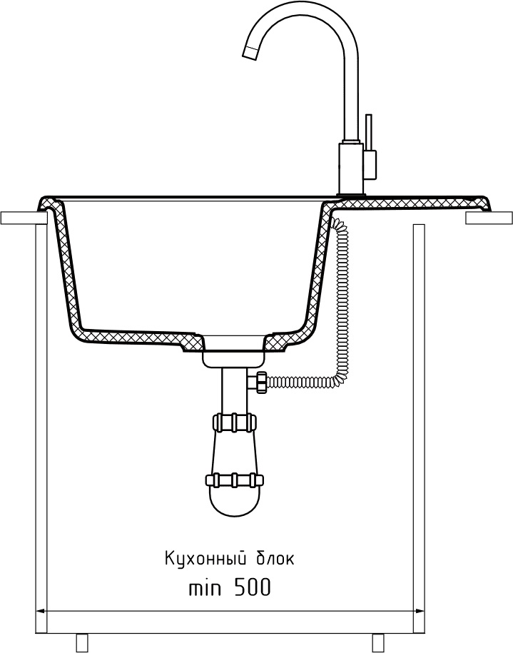 GranFest QUARZ (ECO-13) Мойка чаша+кр 620*480 (серый)