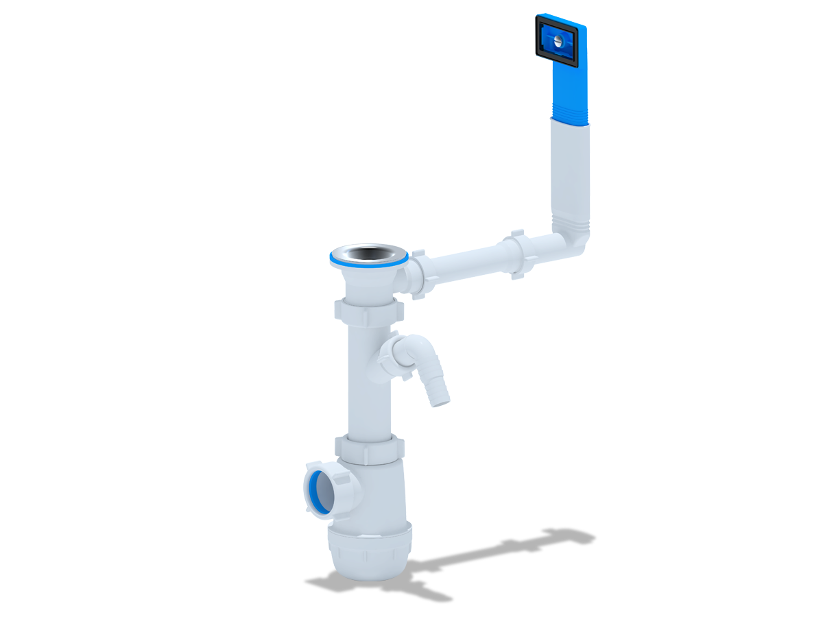 Сифон для мойки АНИ Пласт Грот A1040 1 1/2 дюйма 40 с отводом для стиральной машины и жестким переливом