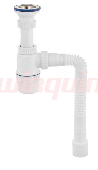 Сифон Элит с удлиненным выпуском, с нержавеющей чашкой D70мм. и гибкой трубой 600мм. (1 1/2- D40/