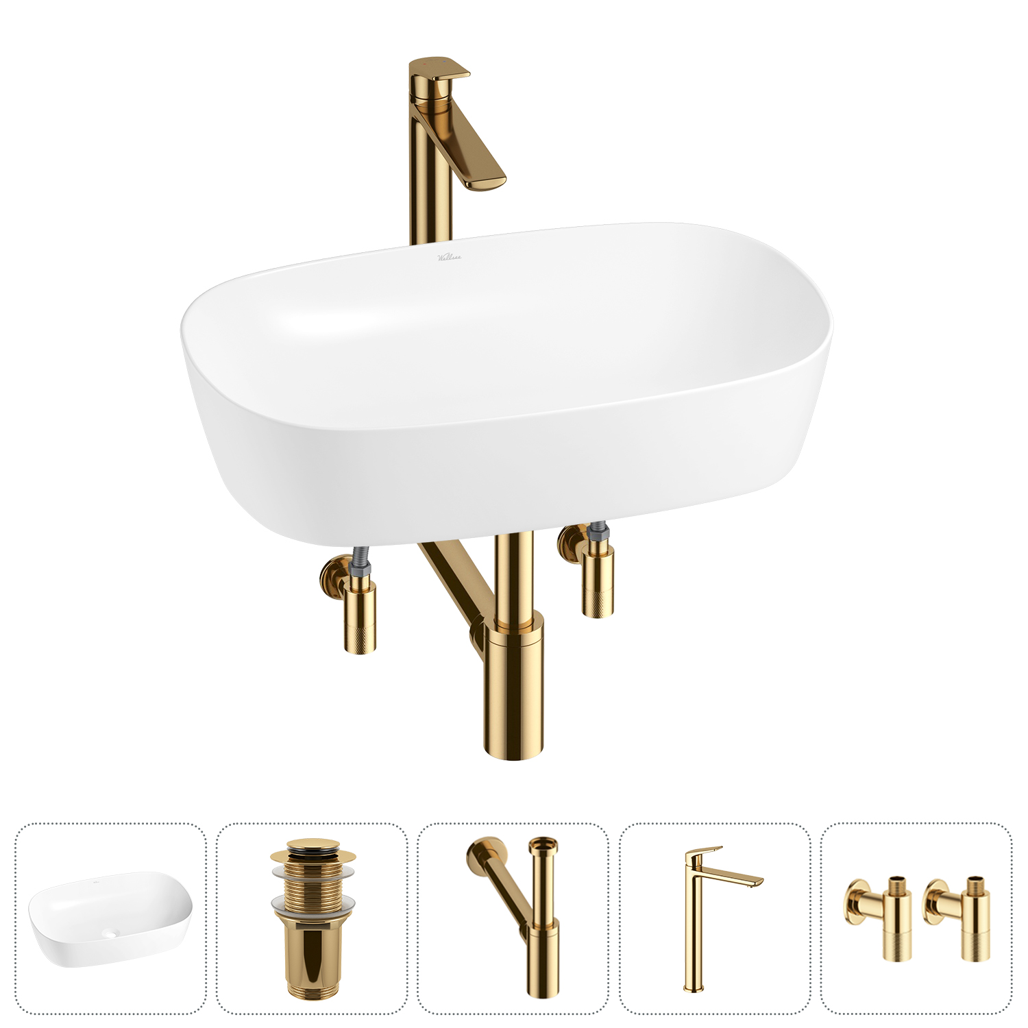 Накладная раковина для ванной комнаты Wellsee Ground Breaking 20212347R в наборе 5 в 1: раковина бел