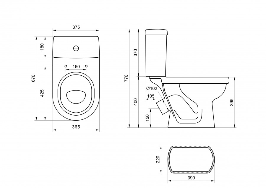 Унитаз-компакт "Визит" косой выпуск, с 1-режимной кнопочной арматурой  и сиденьем п/п "Уклад". SANTE