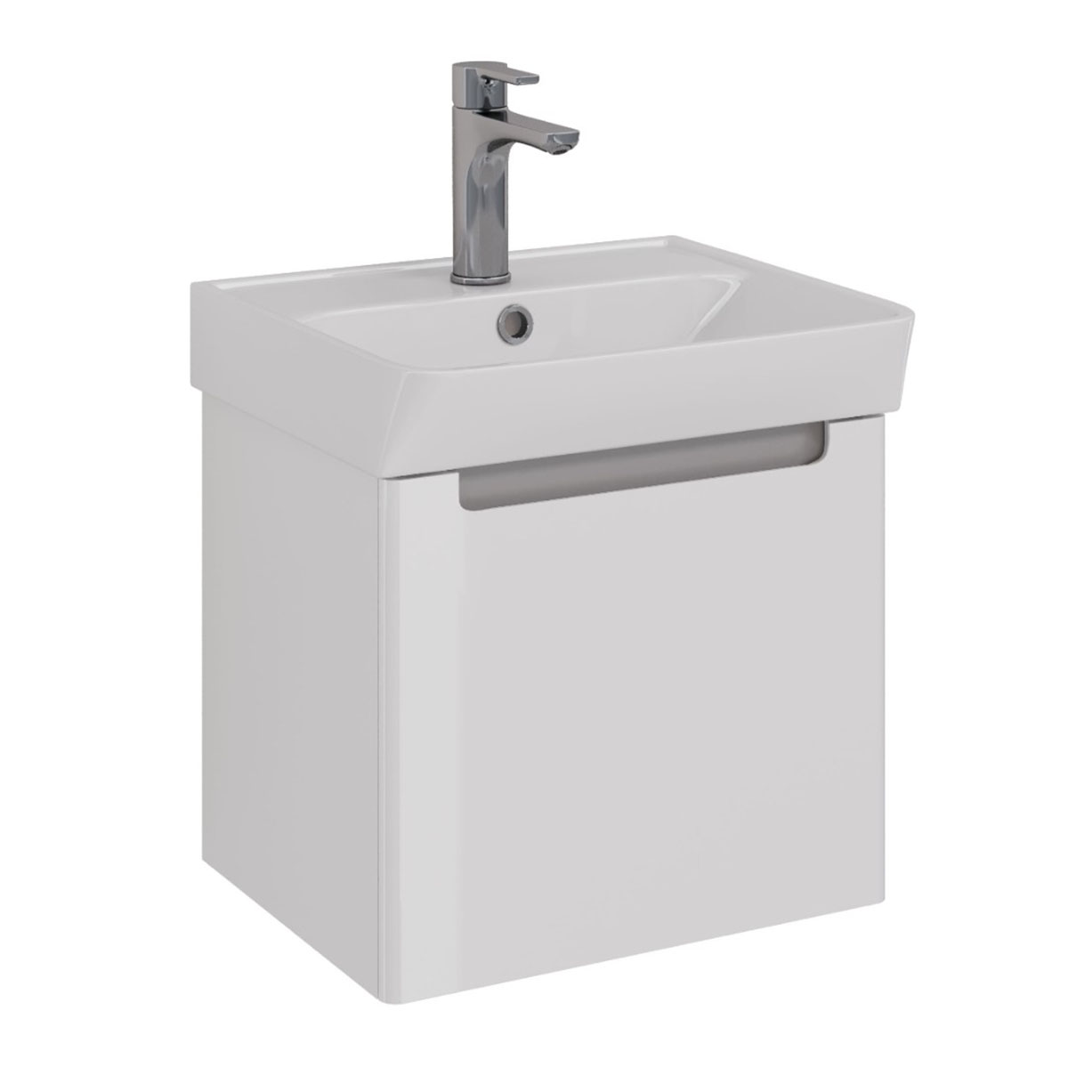 Тумба Lemark BUNO MINI 45 см под 1 раковину, подвесная, 1 ящик, цвет планки: Серый, цвет корпуса, фа