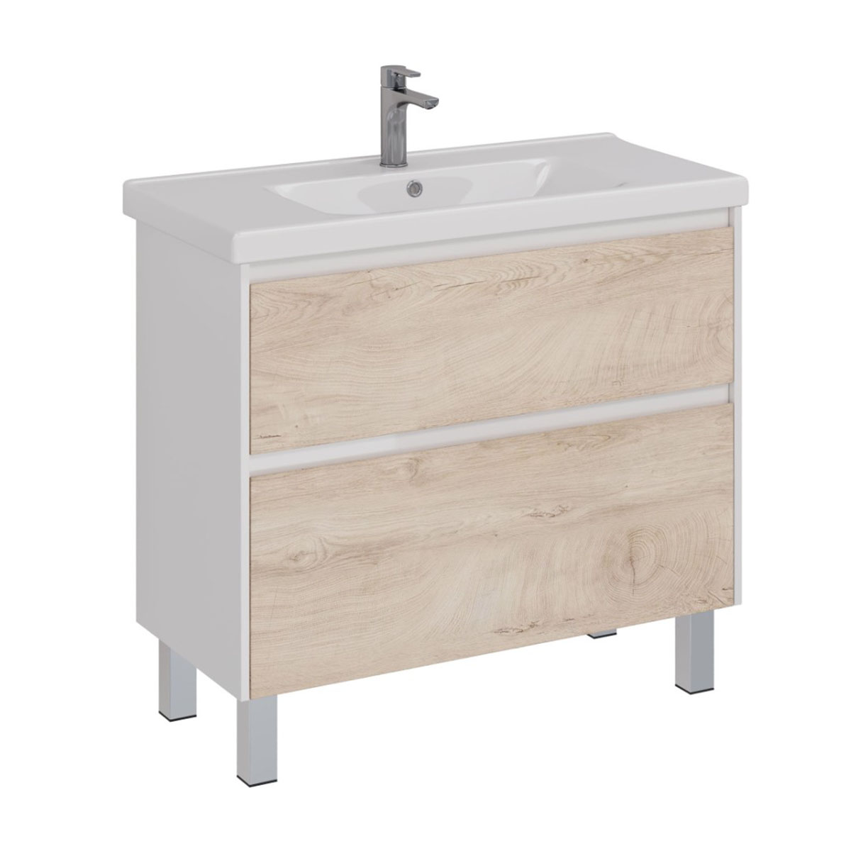 Тумба Lemark COMBI 100 см под 1 раковину, подвесная/напольная, 2 ящика, цвет фасада: Дуб кантри, цве