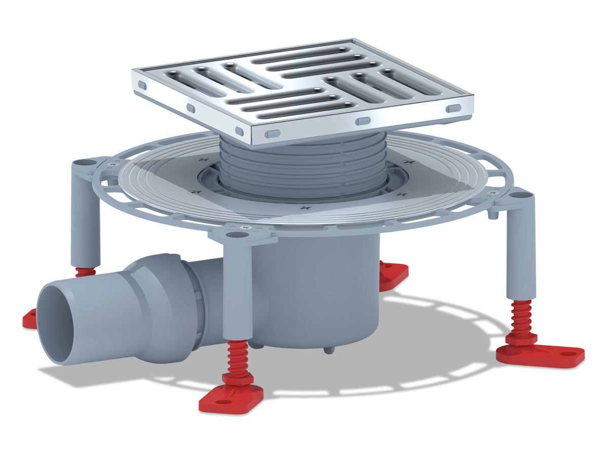 Трап для душа АНИ Пласт THZ5612 DN50 горизонтальный регулируемый с комбинированным затвором и решёткой из нержавеющей стали 150х150 мм